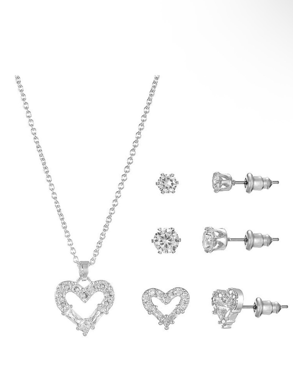 Silver-Plated Heart Pendant and Earring Set